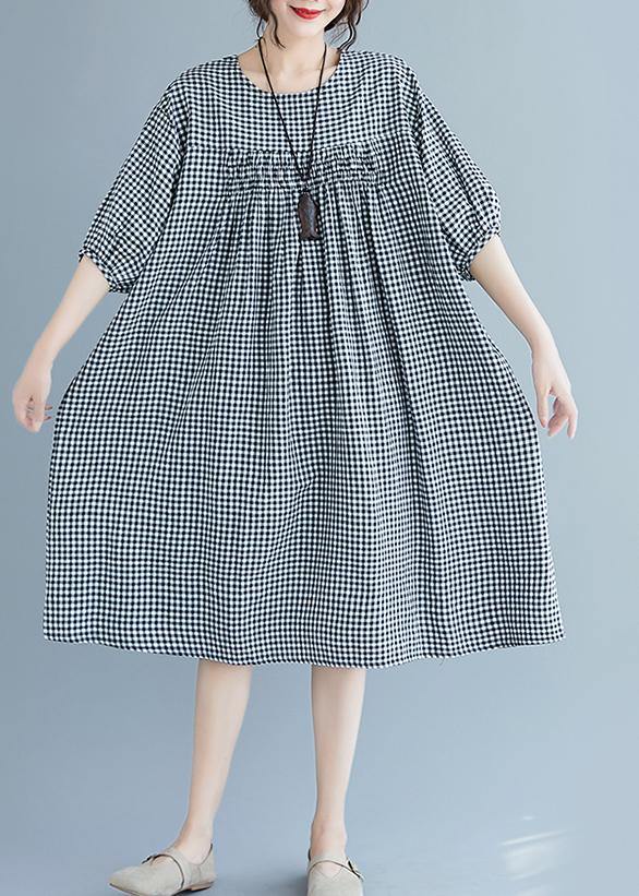 Black Checkered Lantern Sleeve Dress