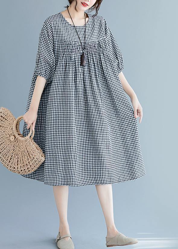 Black Checkered Lantern Sleeve Dress