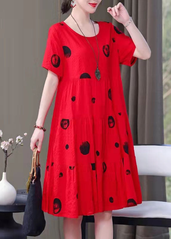 Red Print Cotton Halter Neck Dress