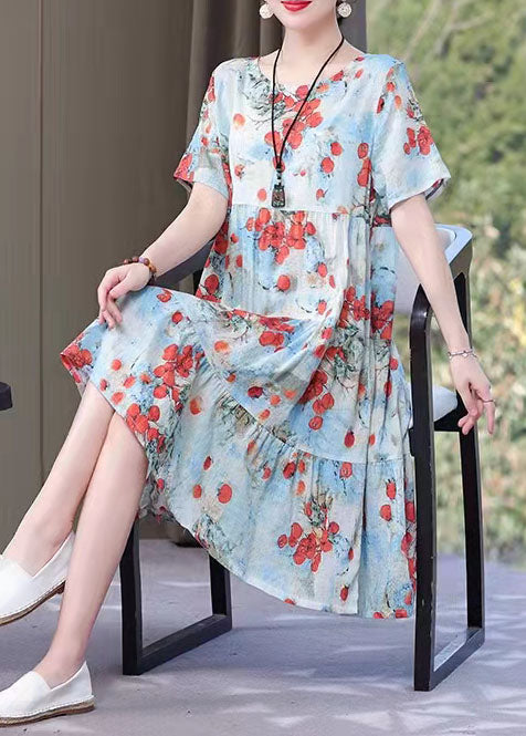 Red Print Cotton Halter Neck Dress