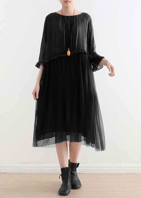 Elegant Maxi Dresses Made of Black Tulle Patchwork Chiffon Summer Dresses - Limited Stock