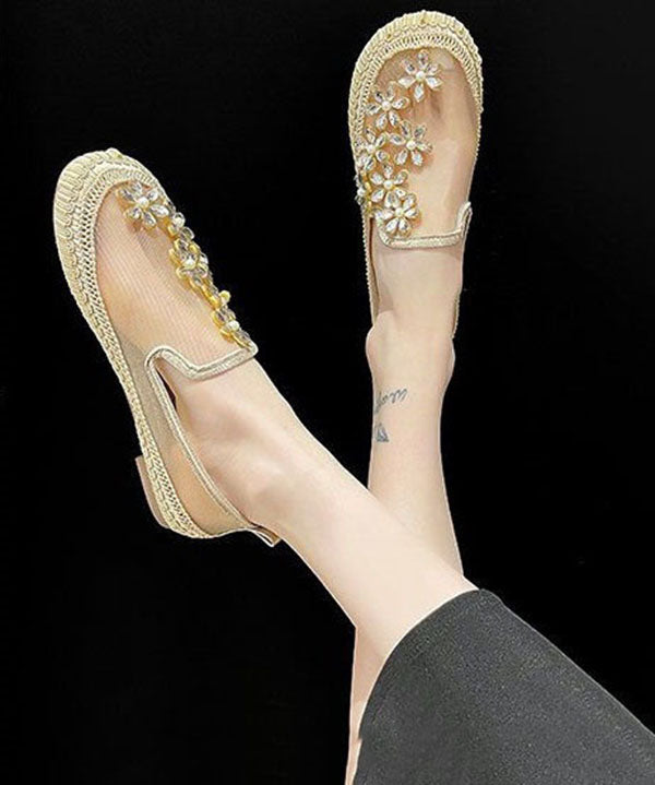 Gold Mesh Floral Zircon Penny Loafers