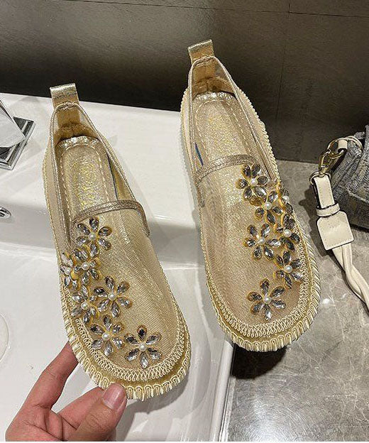 Gold Mesh Floral Zircon Penny Loafers