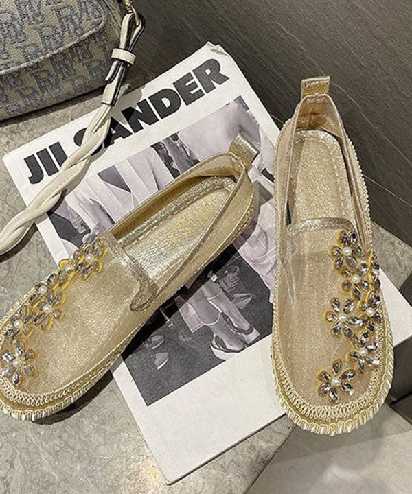 Gold Mesh Floral Zircon Penny Loafers