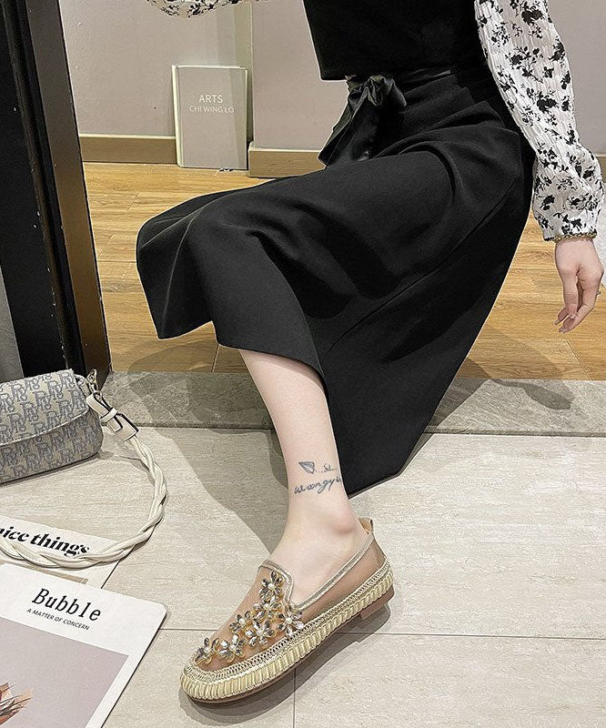 Gold Mesh Floral Zircon Penny Loafers