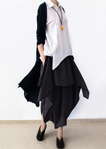 Karottenhose aus grauem, geschichtetem Leinen plus große, lässige Leinenhose mit asymmetrischem Design
