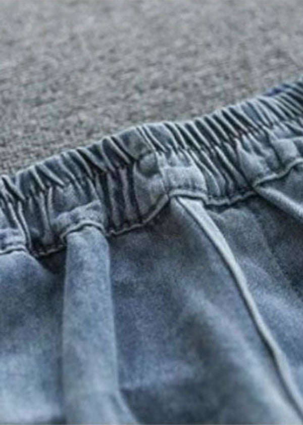 Light Blue Patchwork Denim Cotton Shorts