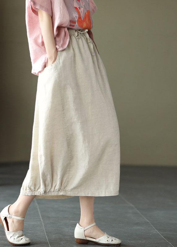 Handgemachte Khaki Krawatte Taille Patchwork Sommer A-Linie Rock Leinen