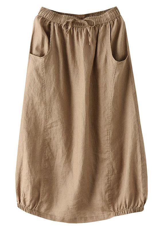 Handgemachte Khaki Krawatte Taille Patchwork Sommer A-Linie Rock Leinen