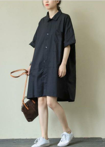 Black Plus Size Lapel Summer Dress