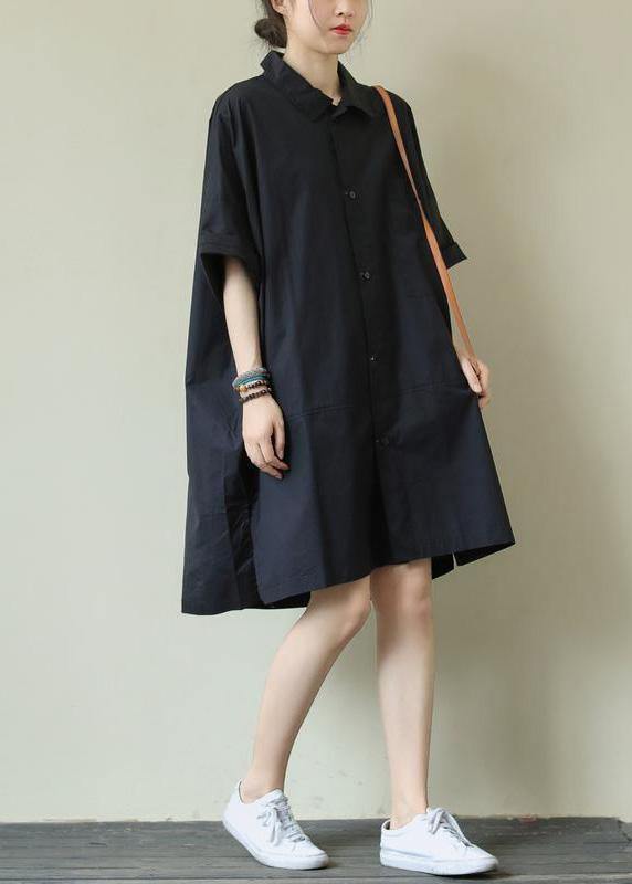Black Plus Size Lapel Summer Dress