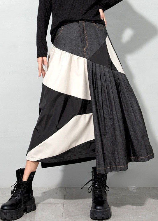 Handmade Light Blue Asymmetric Patchwork Denim Skirts Spring