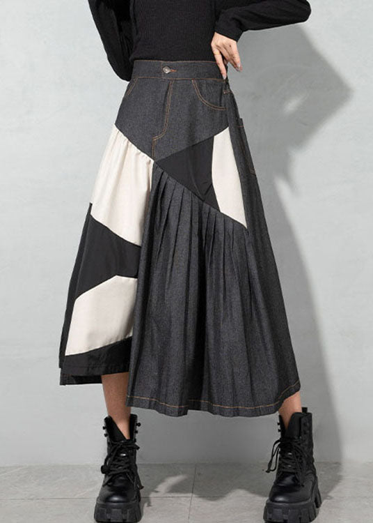 Light Blue Asymmetrical Patchwork Denim Skirt