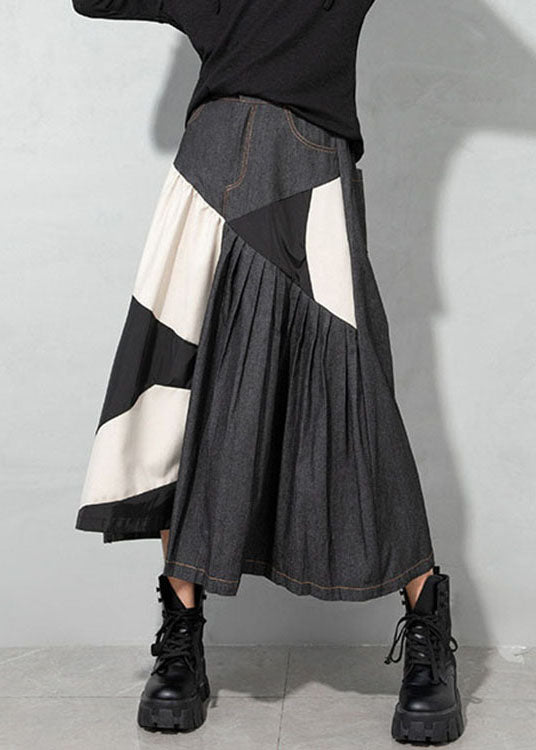 Light Blue Asymmetrical Patchwork Denim Skirt