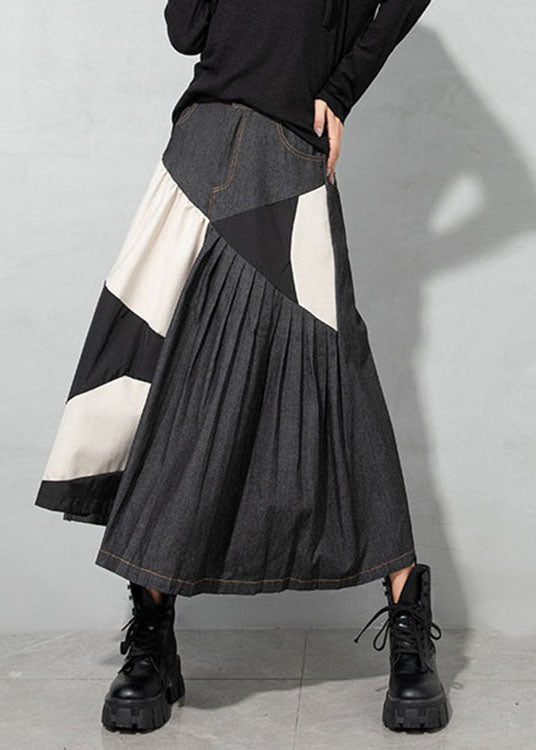 Light Blue Asymmetrical Patchwork Denim Skirt
