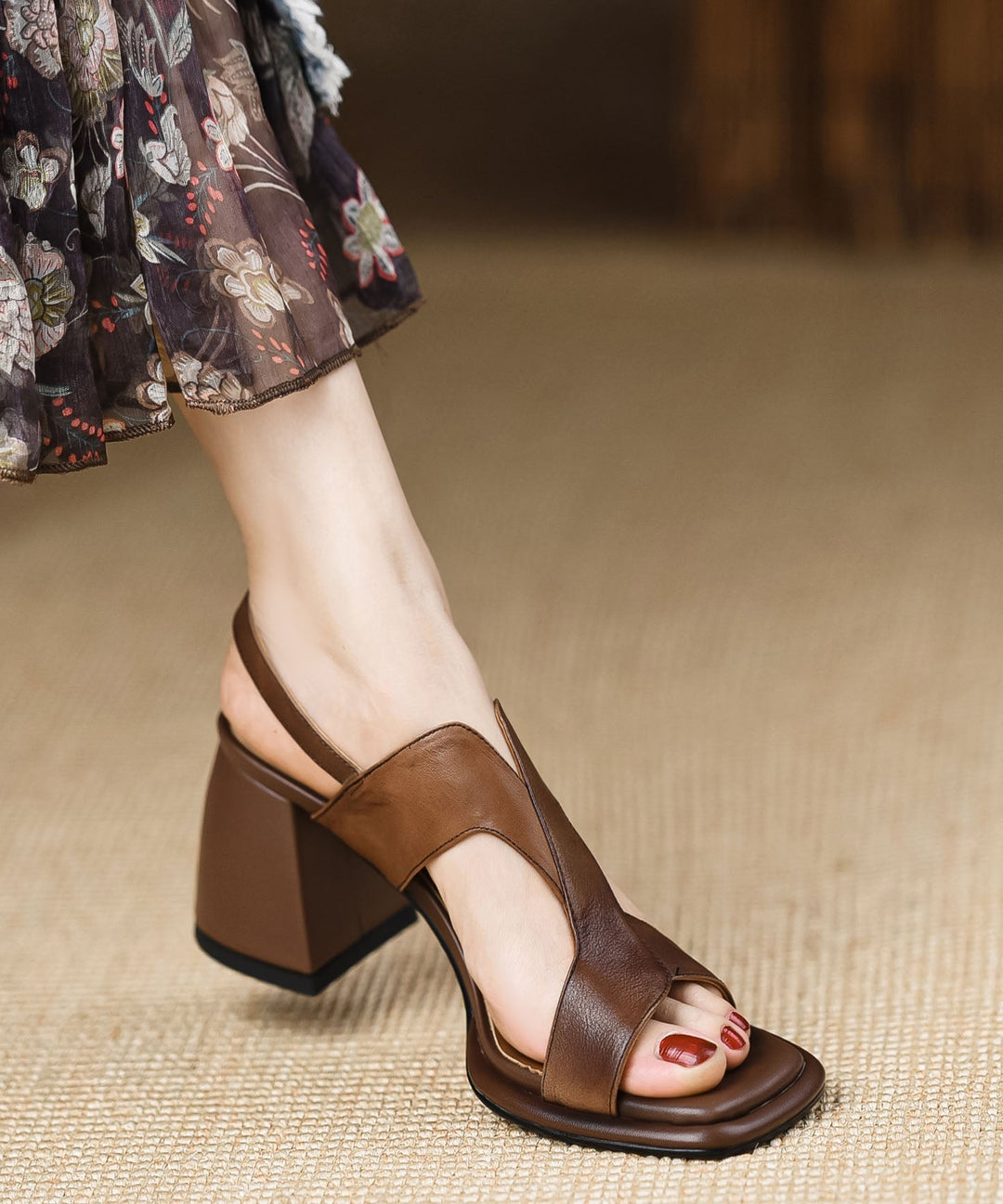 Black Faux Leather Chunky Buckle Sandals