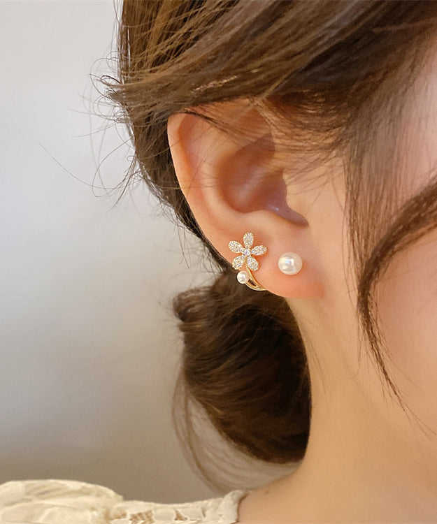 White Zircon Floral Pearl Hoops