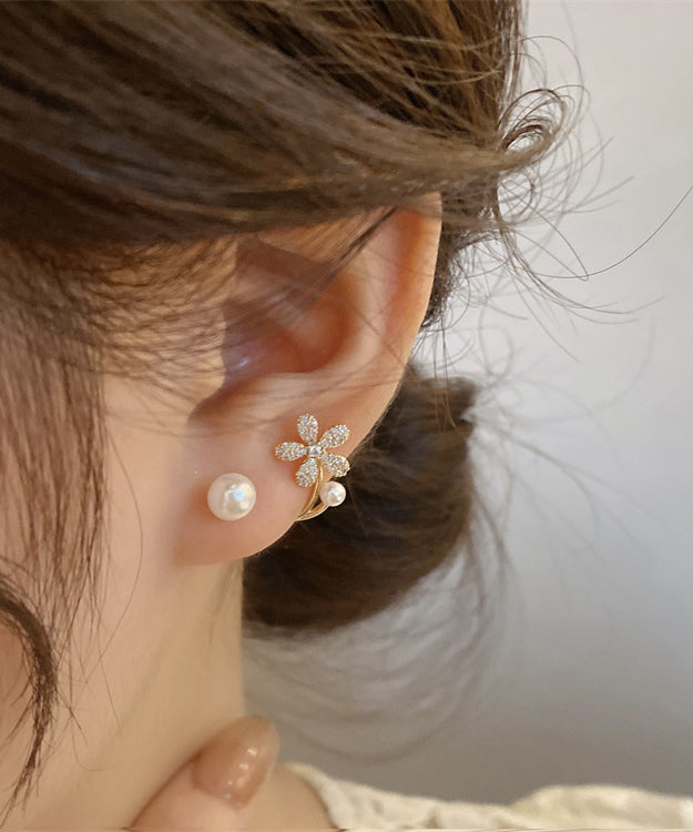 White Zircon Floral Pearl Hoops