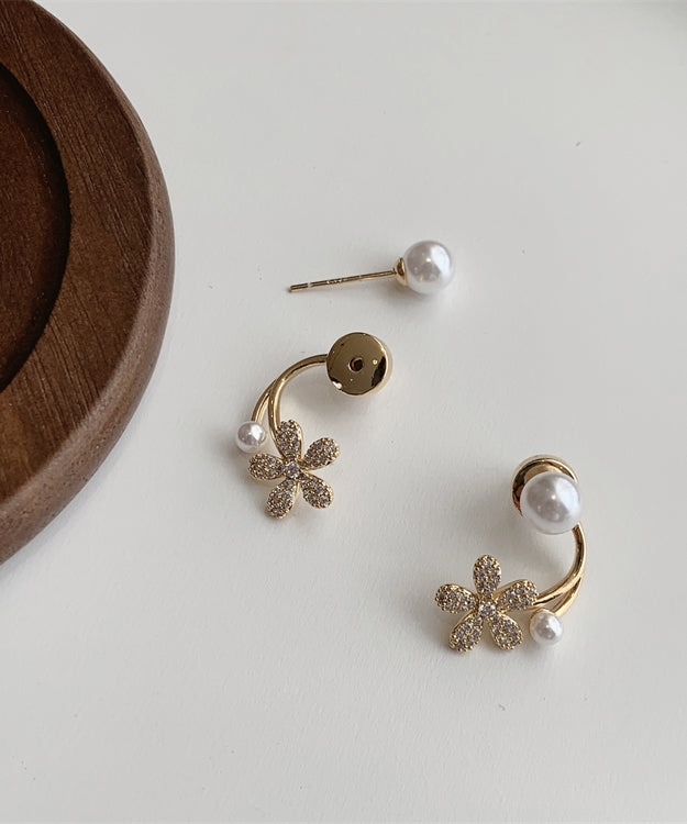 White Zircon Floral Pearl Hoops