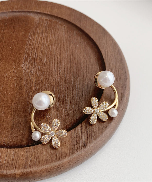 White Zircon Floral Pearl Hoops