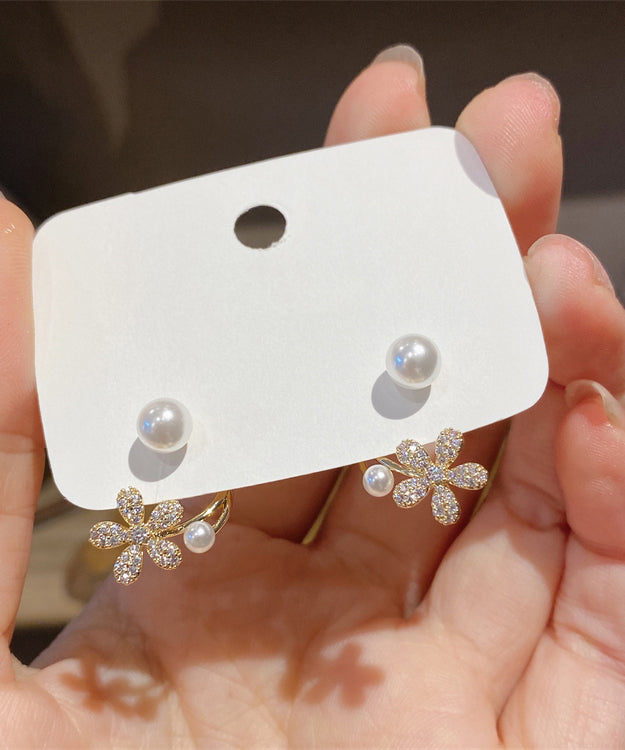 White Zircon Floral Pearl Hoops