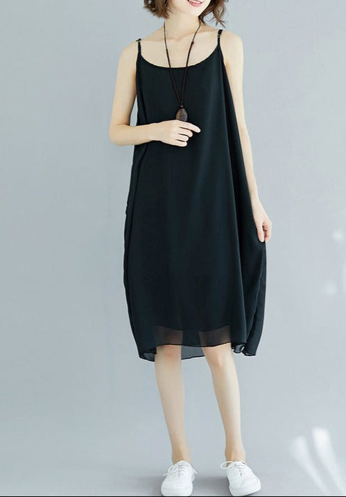 Black Chiffon Spaghetti Strap Maxi Dress
