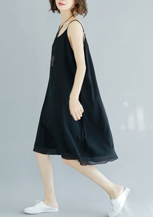 Black Chiffon Spaghetti Strap Maxi Dress