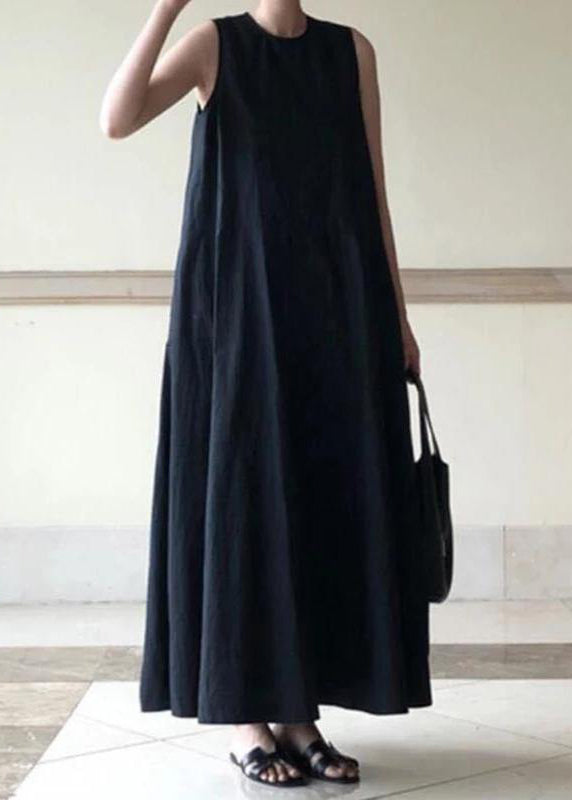 Black Sleeveless Linen Summer Dress