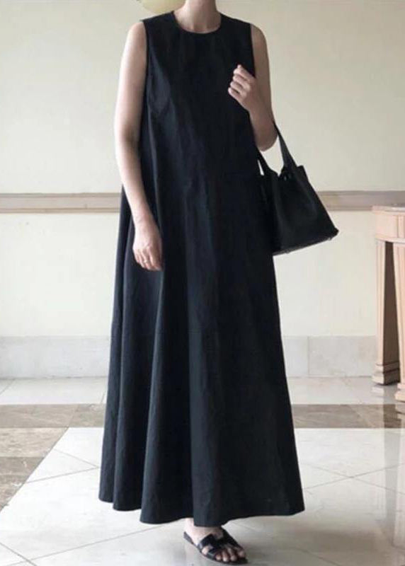 Black Sleeveless Linen Summer Dress