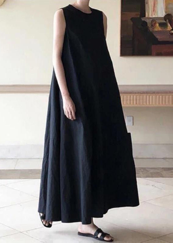 Black Sleeveless Linen Summer Dress