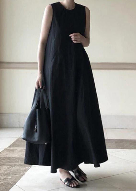 Black Sleeveless Linen Summer Dress