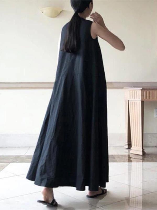Black Sleeveless Linen Summer Dress
