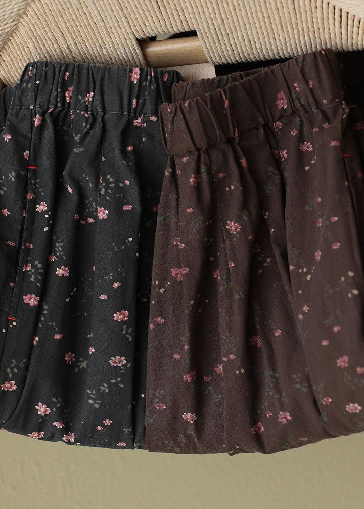 Black Retro Print Linen Summer Skirt