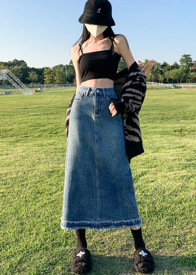Blue Tasseled High Waist Denim Skirt