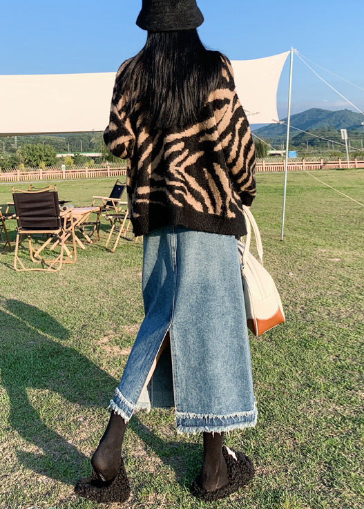 Blue Tasseled High Waist Denim Skirt