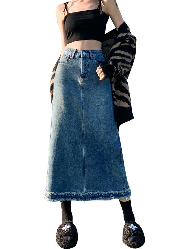 Blue Tasseled High Waist Denim Skirt