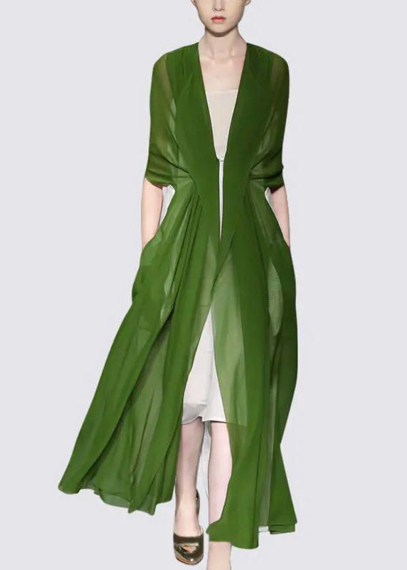 Elegant Green Silk Long Sleeve Dress