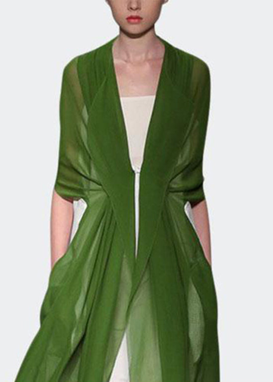 Elegant Green Silk Long Sleeve Dress
