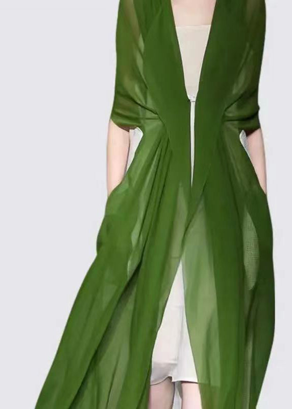 Elegant Green Silk Long Sleeve Dress