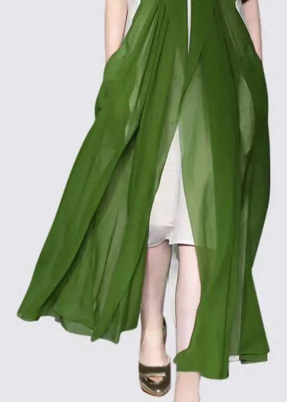 Elegant Green Silk Long Sleeve Dress