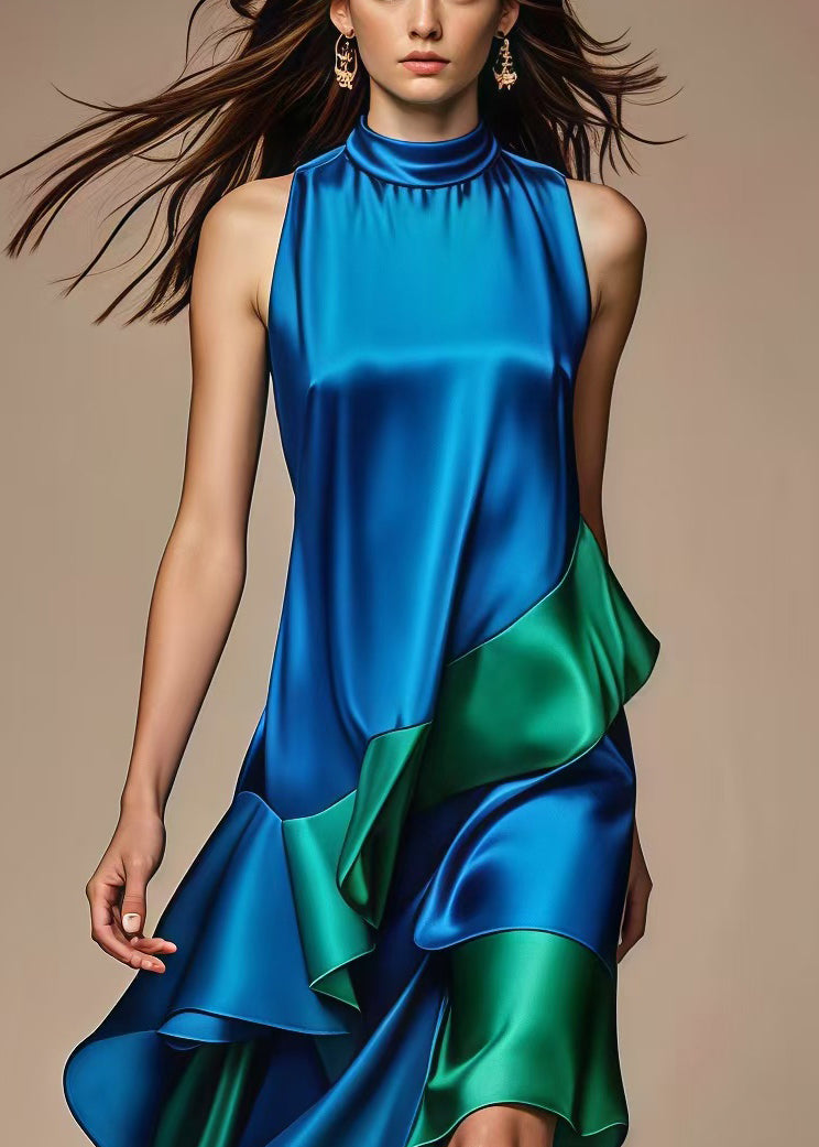 Royal Blue Patchwork Silk Dress