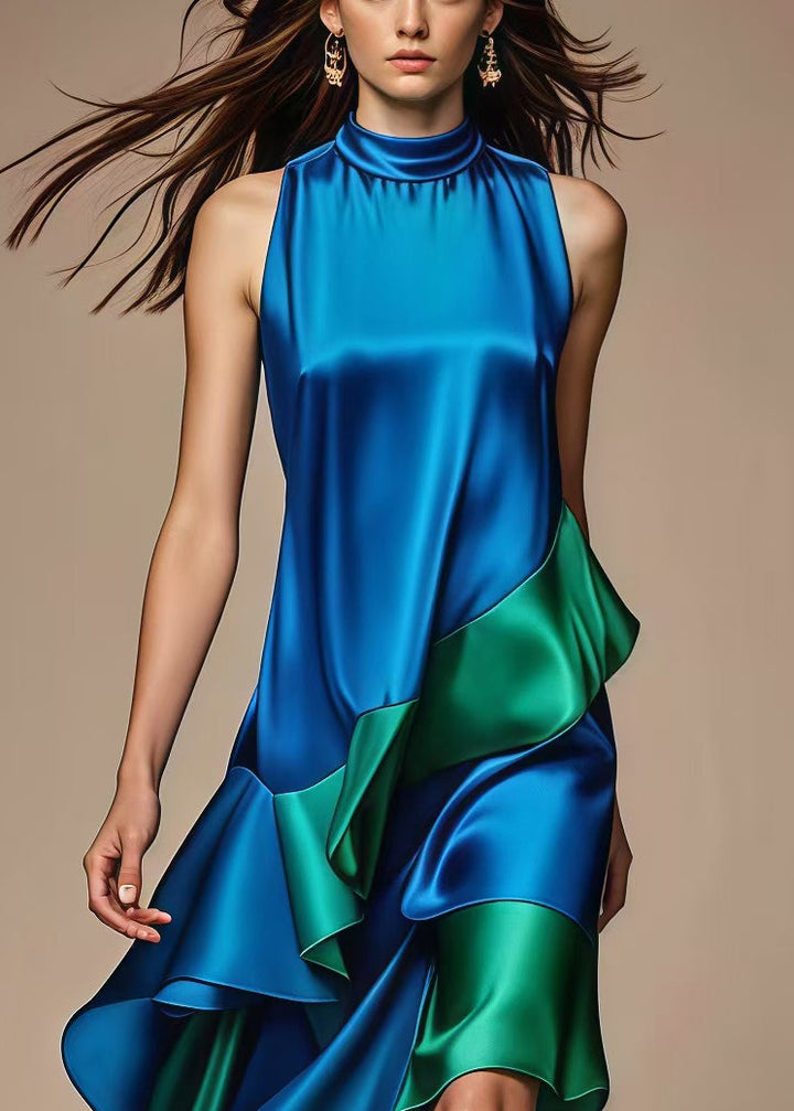 Royal Blue Patchwork Silk Dress