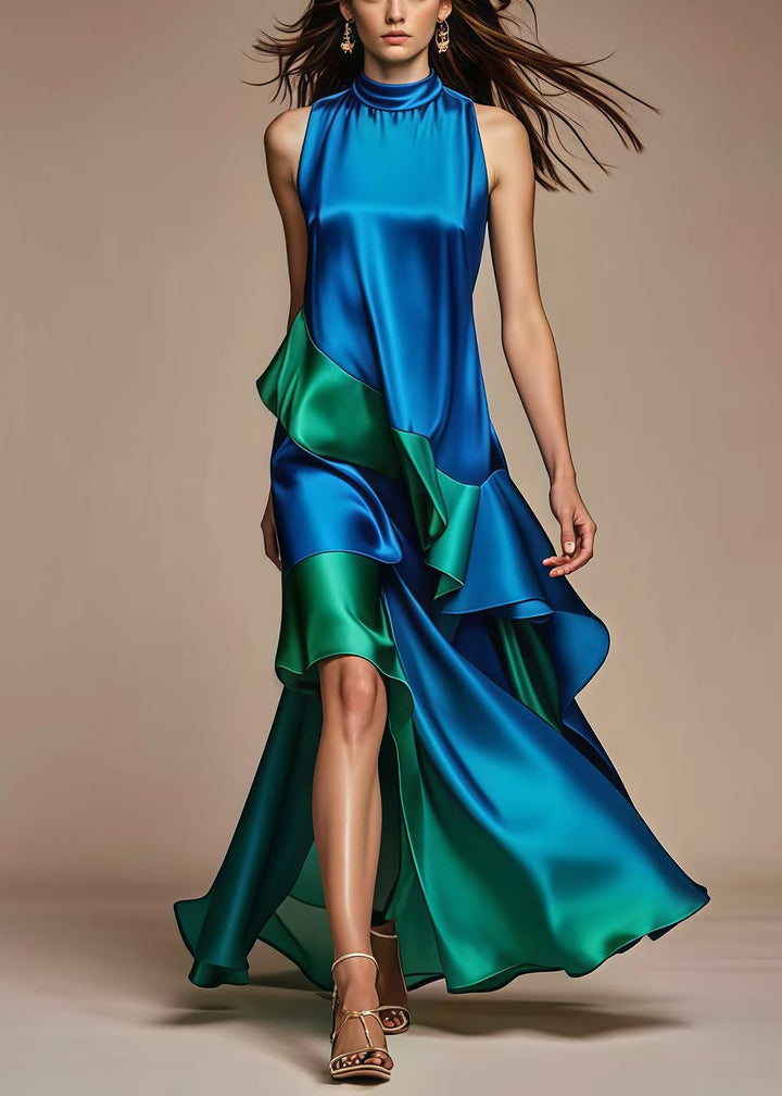 Royal Blue Patchwork Silk Dress