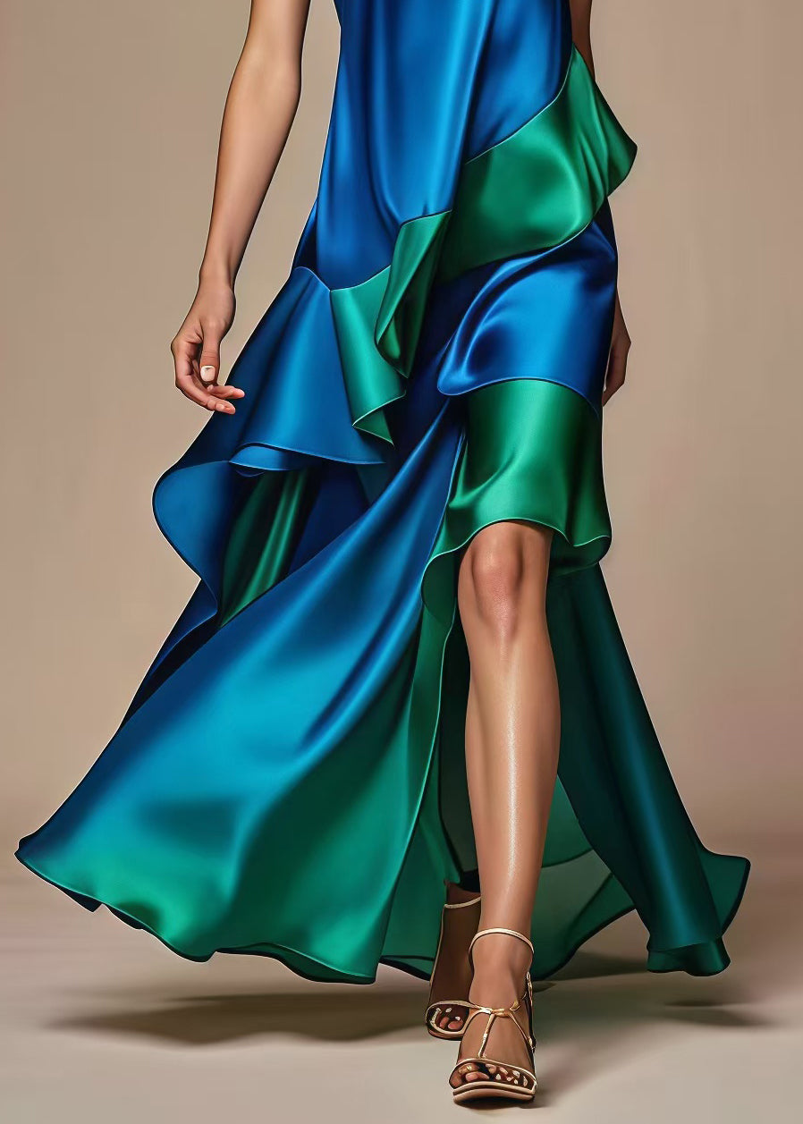 Royal Blue Patchwork Silk Dress