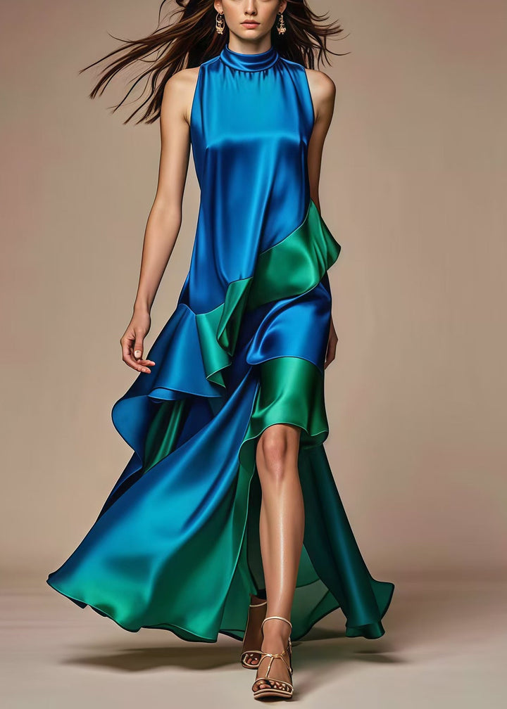 Royal Blue Patchwork Silk Dress