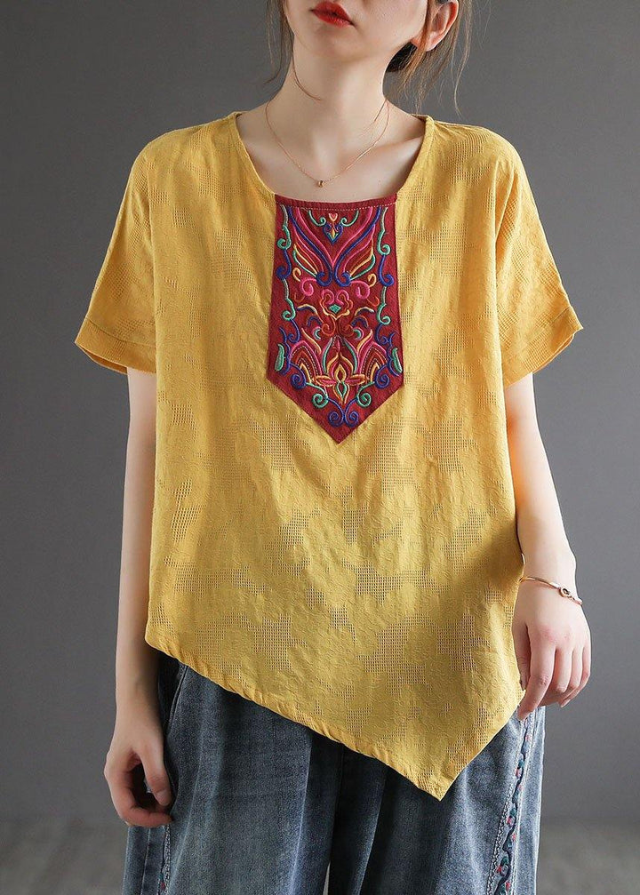 Yellow Retro Embroidered Linen Shirt