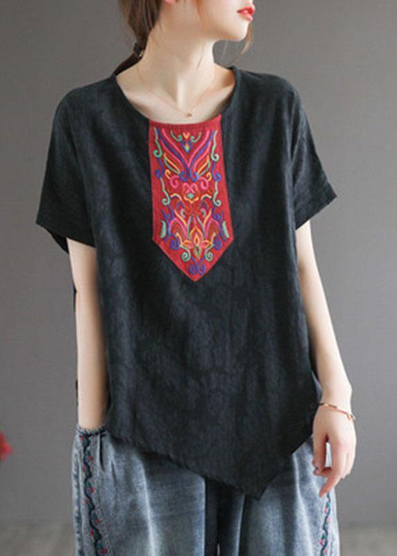 Yellow Retro Embroidered Linen Shirt