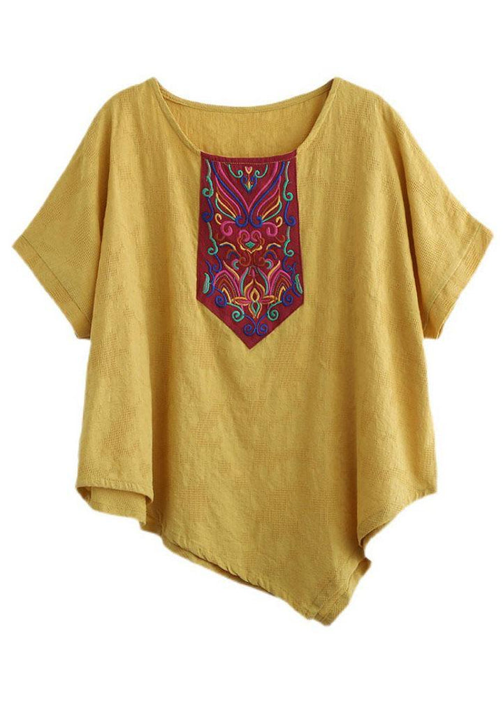 Yellow Retro Embroidered Linen Shirt