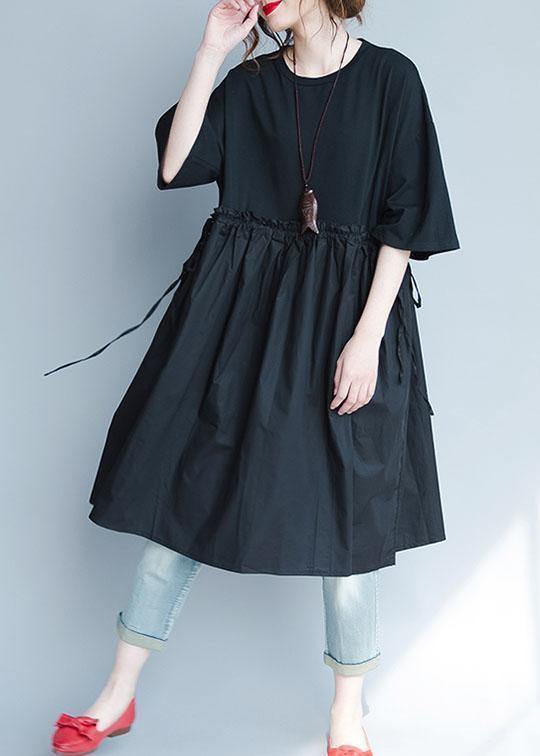 Black Linen Quilted Ruffle Dress