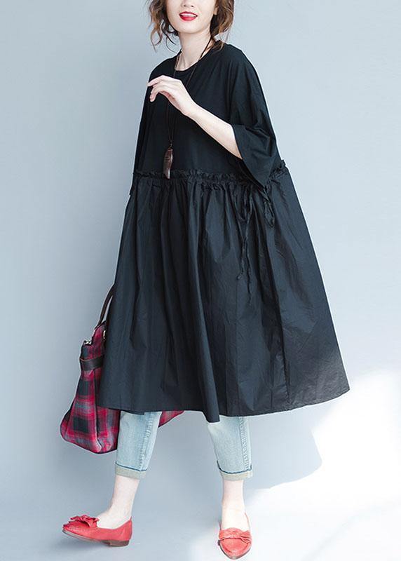 Black Linen Quilted Ruffle Dress